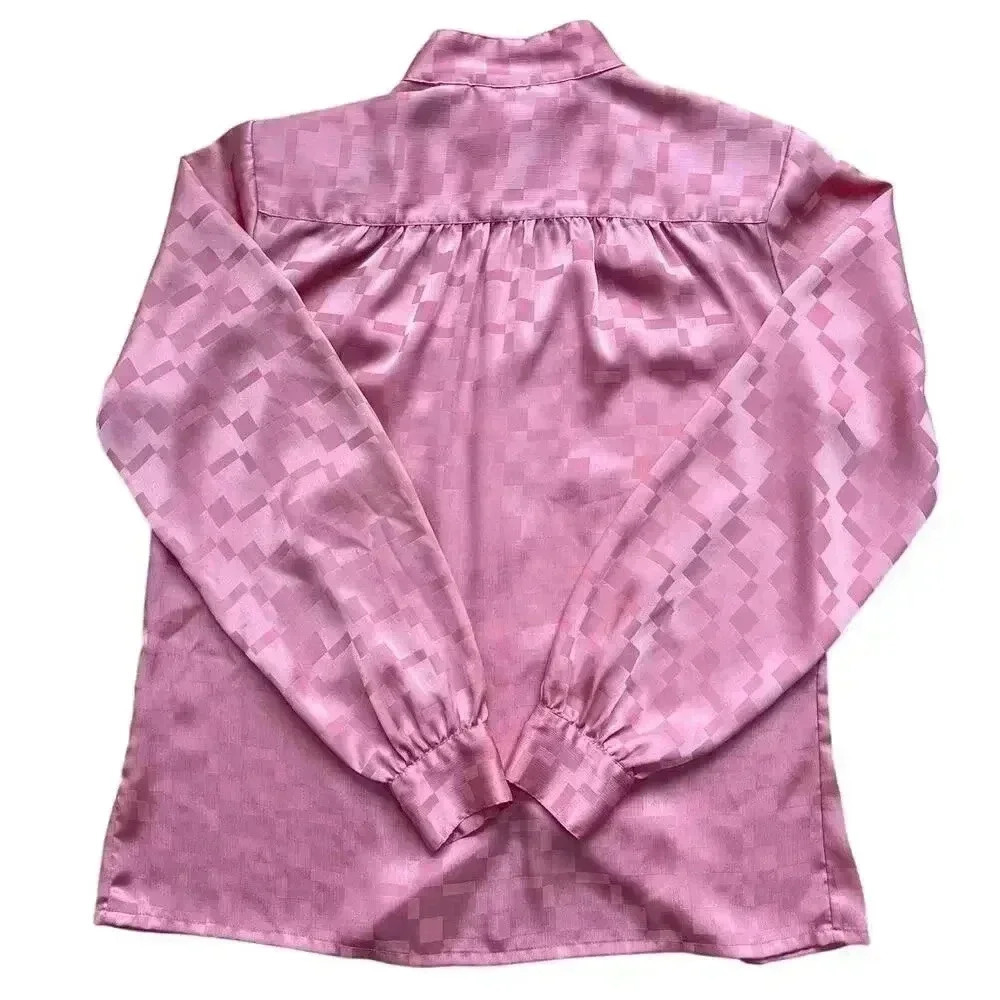 Vintage Alicia Women's Satin Style Long Sleeve Blouse Pink Size 10 Button Front - Picture 3 of 14